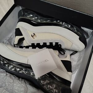 Chanel White & Black Platform Sneakers
